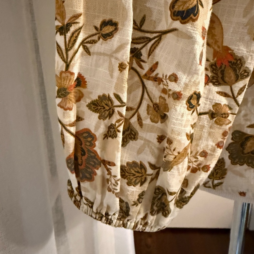 Ana Women's Blouse, XL Petite, Beige and Brown Floral with square neckline - Picture 4 of 6